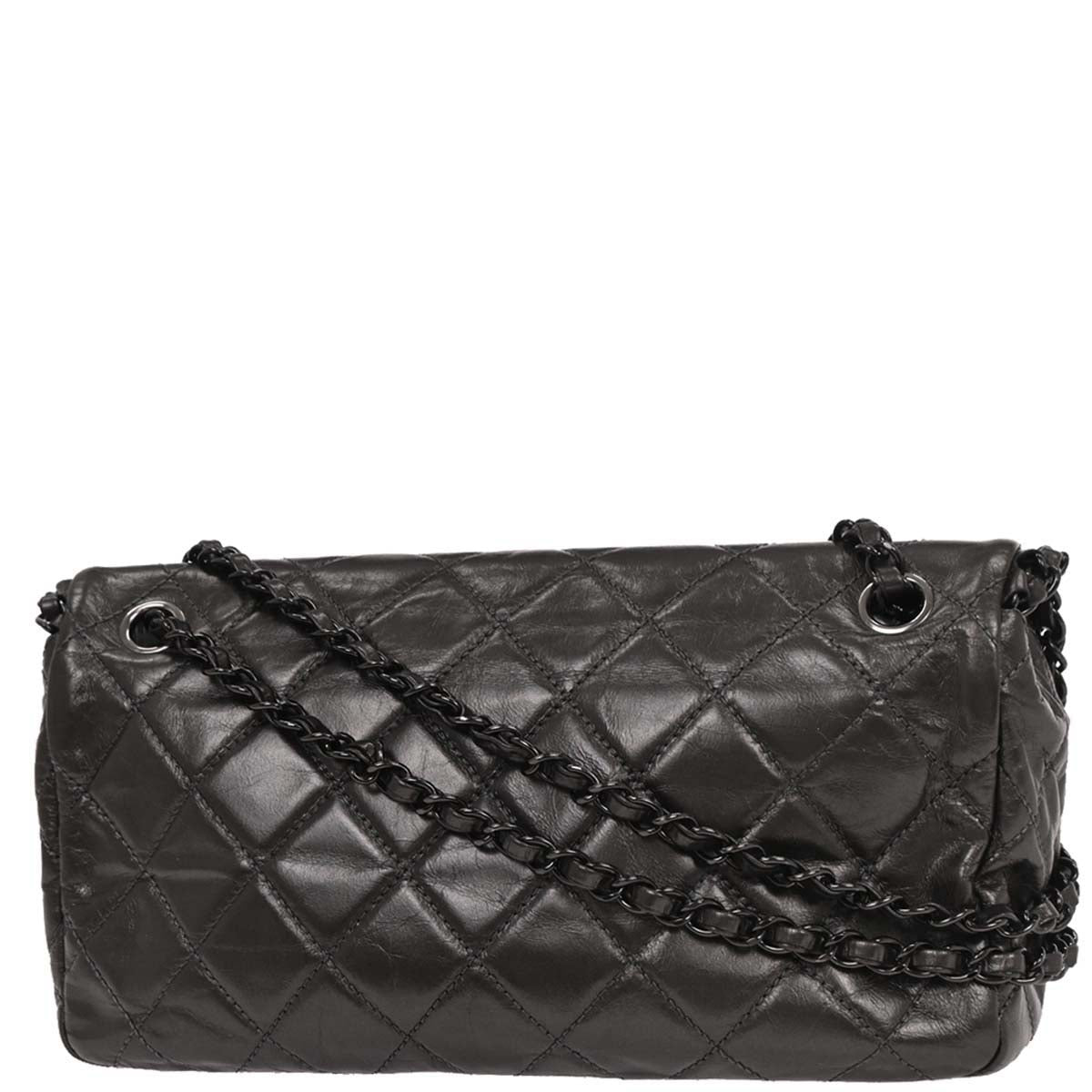 Chanel 2012 Gray Calfskin Luxury Line Chain Shoulder Bag