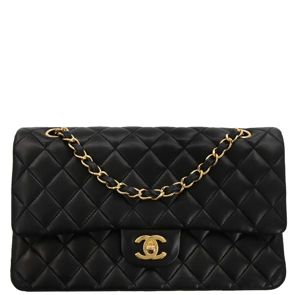 Chanel 2015-2016 Black Lambskin Medium Classic Double Flap Shoulder Bag