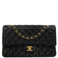 Chanel 2015-2016 Black Lambskin Medium Classic Double Flap Shoulder Bag