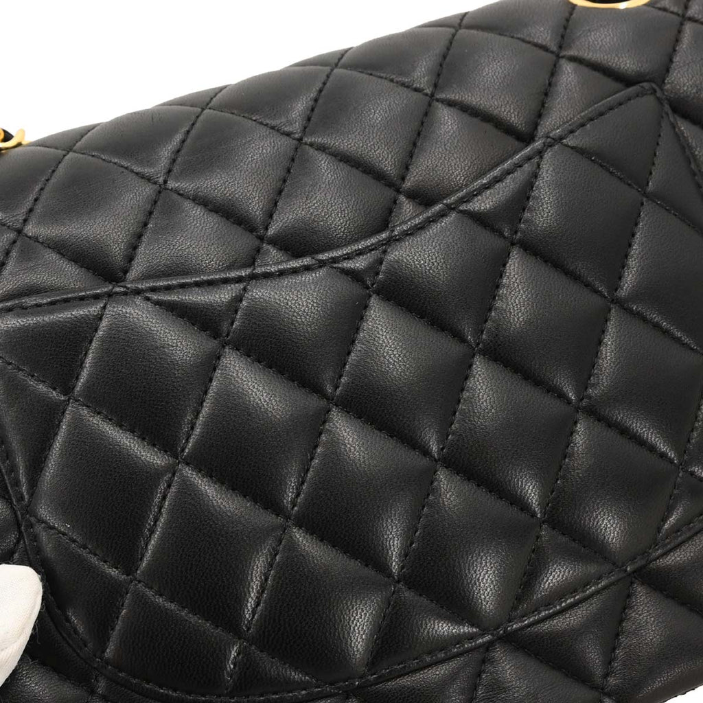 Chanel 2015-2016 Black Lambskin Medium Classic Double Flap Shoulder Bag