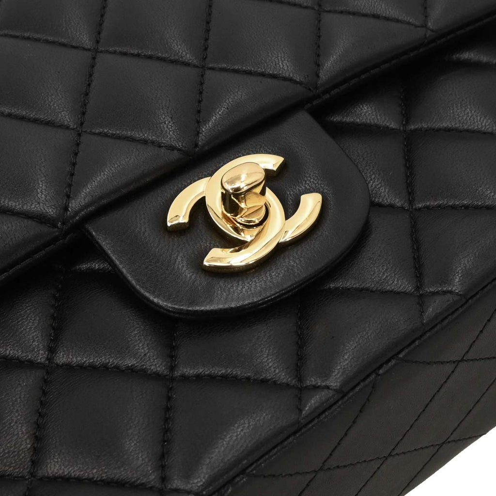 Chanel 2015-2016 Black Lambskin Medium Classic Double Flap Shoulder Bag