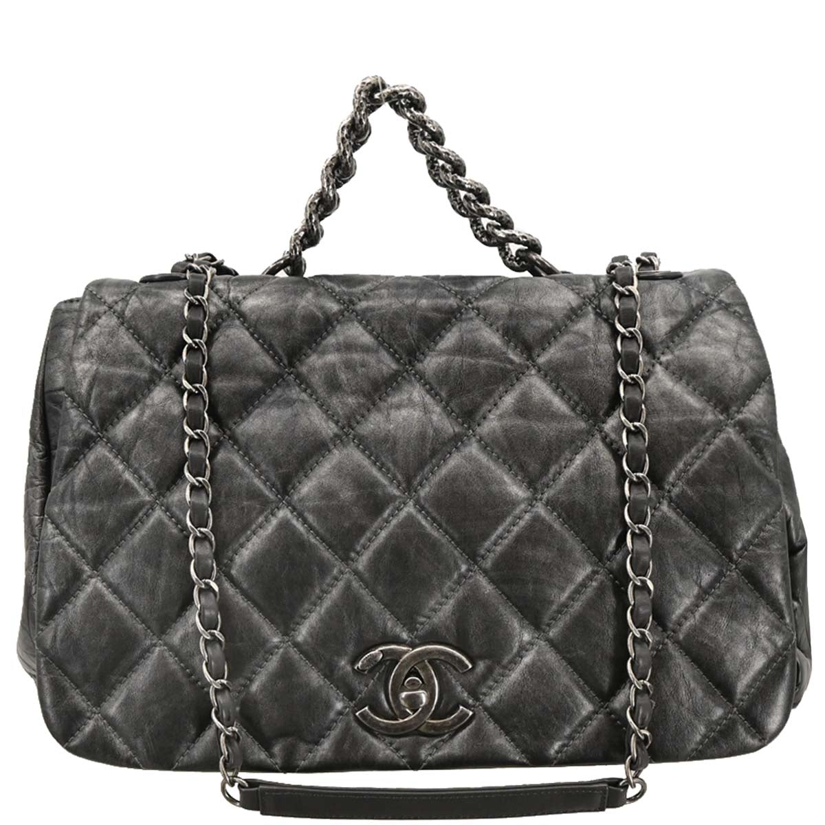 Chanel 2011 Gray Calfskin Pondichery Flap 2way Shoulder Handbag