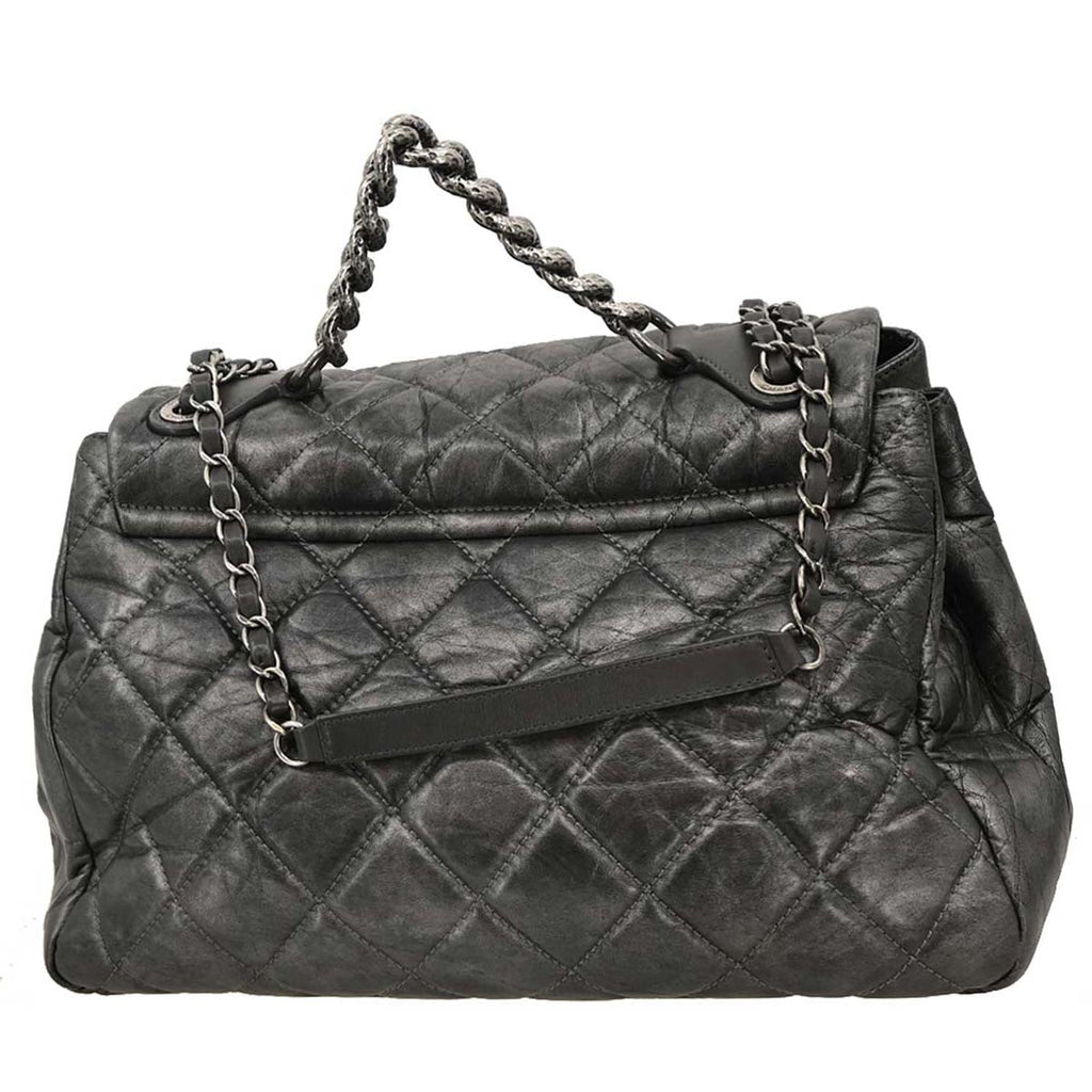 Chanel 2011 Gray Calfskin Pondichery Flap 2way Shoulder Handbag