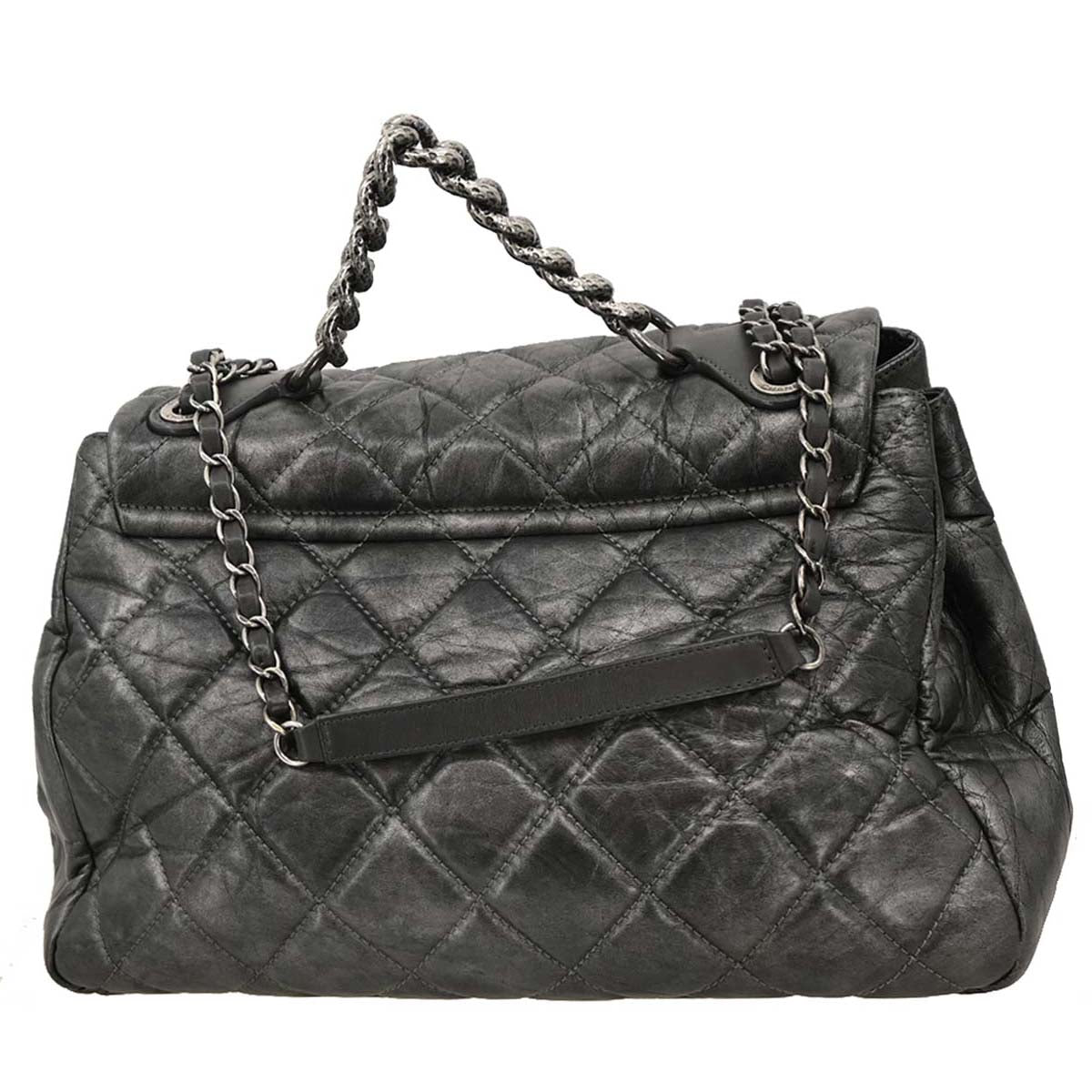 Chanel 2011 Gray Calfskin Pondichery Flap 2way Shoulder Handbag