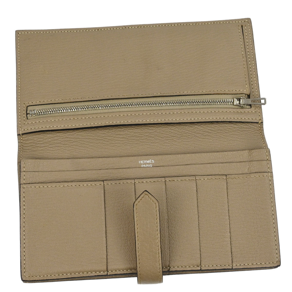 Hermes 2011 Gris Tourterelle Chevre Bearn Soufre Bifold Long Wallet