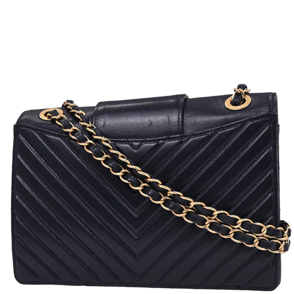 Chanel 2017 Navy Calfskin Chevron Shoulder Bag