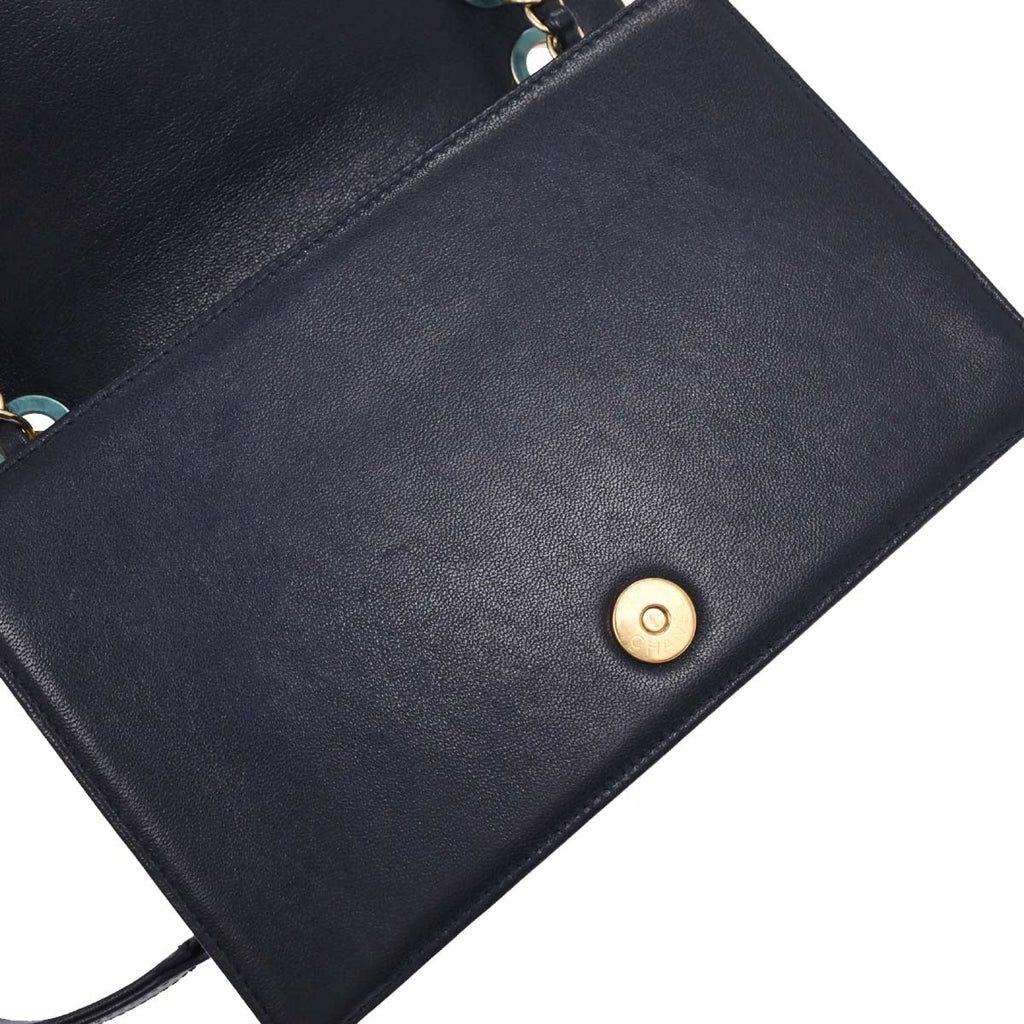 Chanel 2017 Navy Calfskin Chevron Shoulder Bag