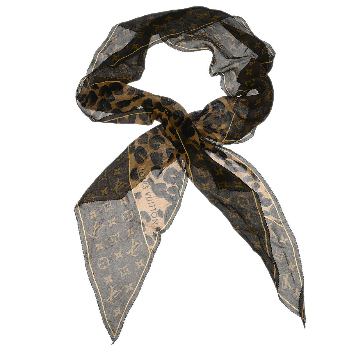 Louis Vuitton Escharpe Monogram Leopard Silk Scarf M72123 Small New