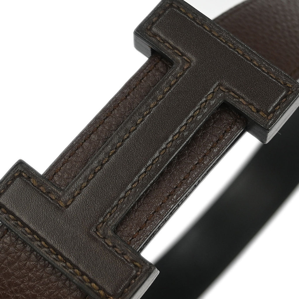 Hermes Brown Togo Box Calf Constance Reversible Belt #80 Small Good