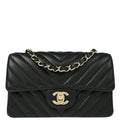 Chanel 2019 Black Lambskin Chevron Single Flap Shoulder Bag