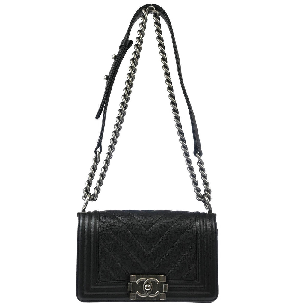 Boy Chanel 2017-2018 Black Caviar Chevron Small Chain Shoulder Bag