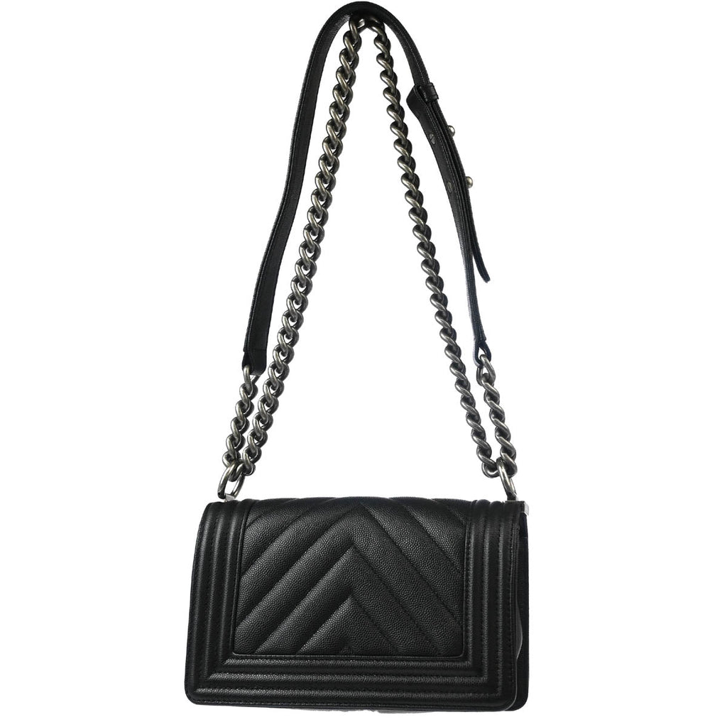 Boy Chanel 2017-2018 Black Caviar Chevron Small Chain Shoulder Bag