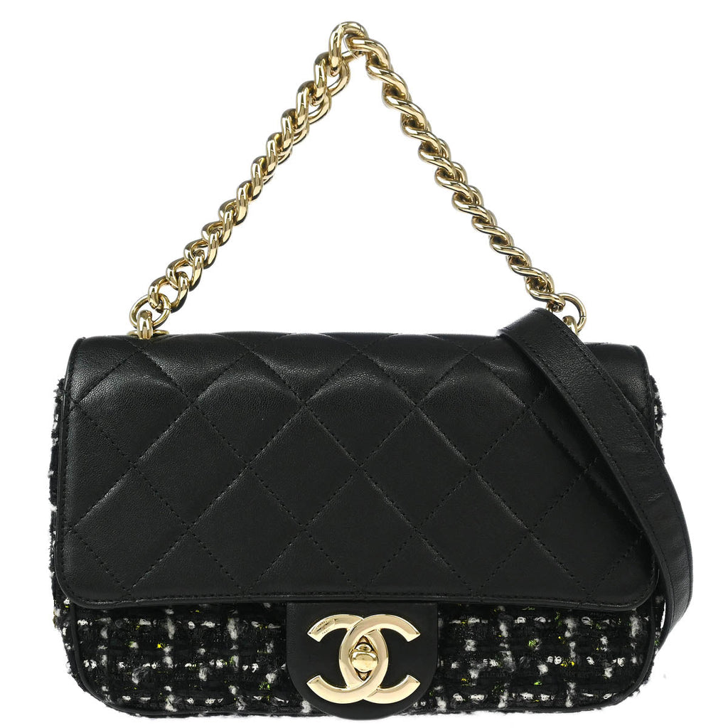 Chanel Black Calfskin Tweed 2way Shoulder Handbag