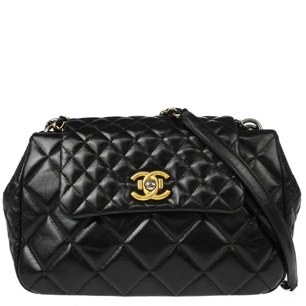Chanel 2015-2016 Black Calfskin Daily Walk Accordion Flap Bag