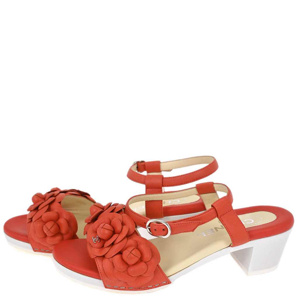Chanel * 2015 Camellia Embellished Ankle Strap Sandals Shoes #37