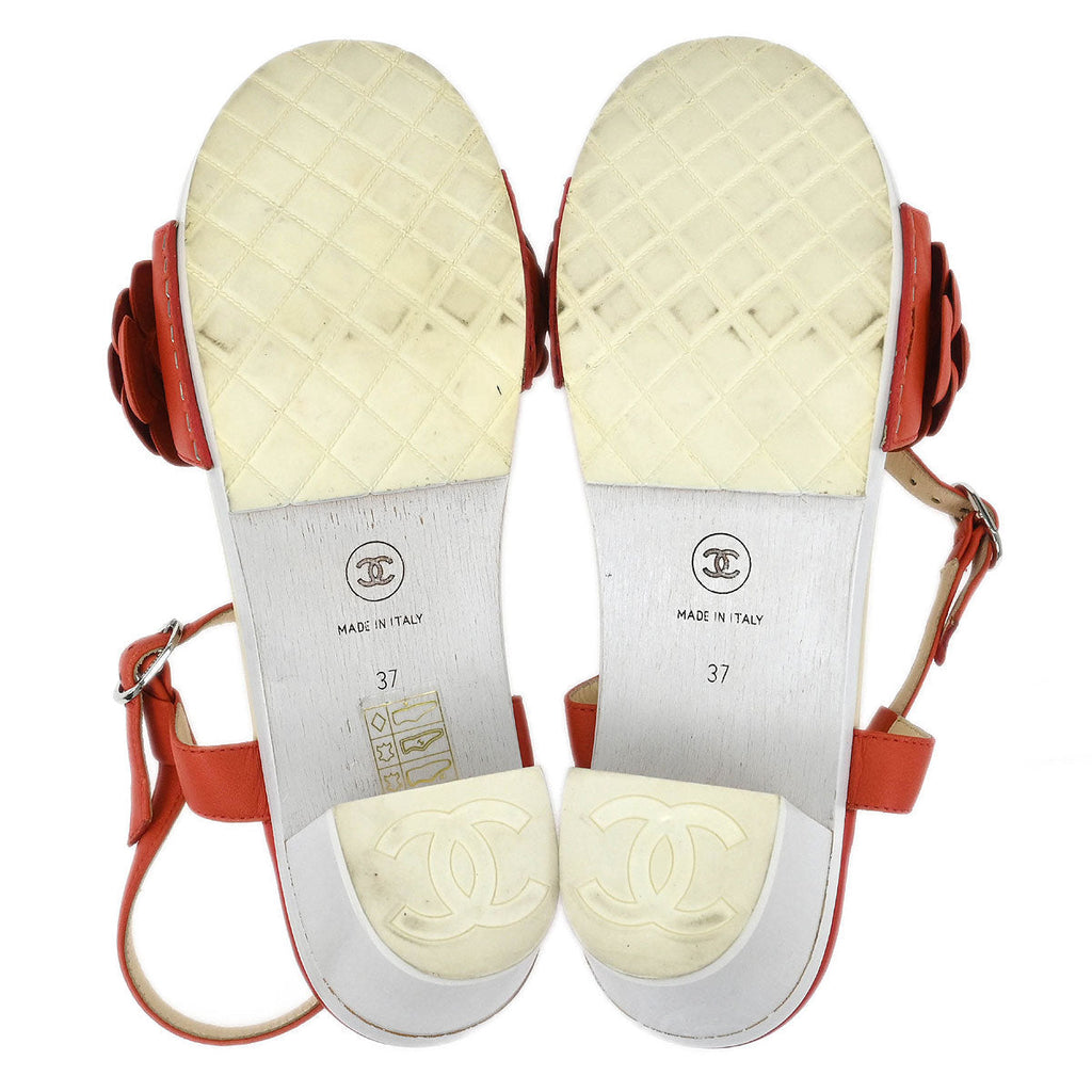 Chanel * 2015 Camellia Embellished Ankle Strap Sandals Shoes #37