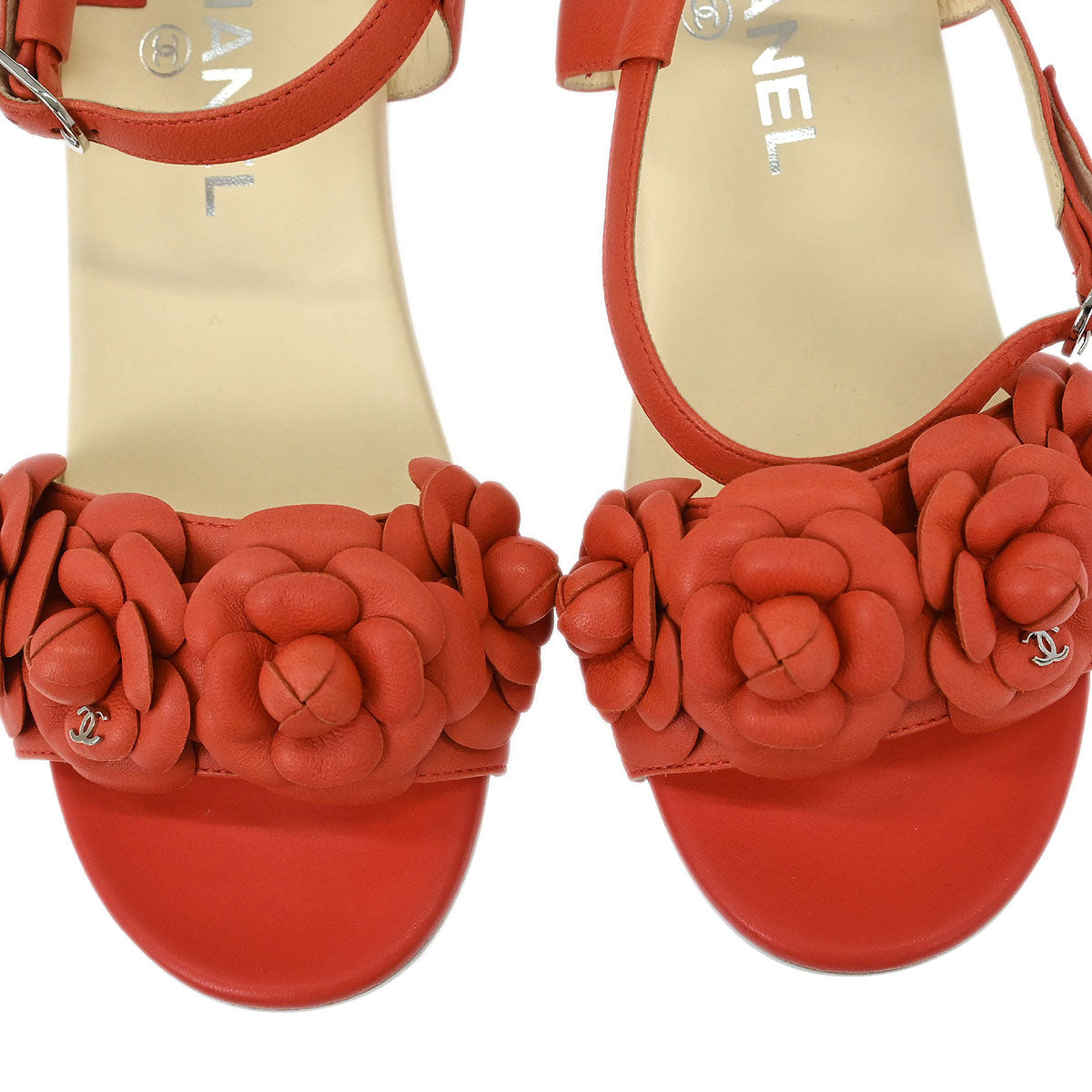 Chanel * 2015 Camellia Embellished Ankle Strap Sandals Shoes #37