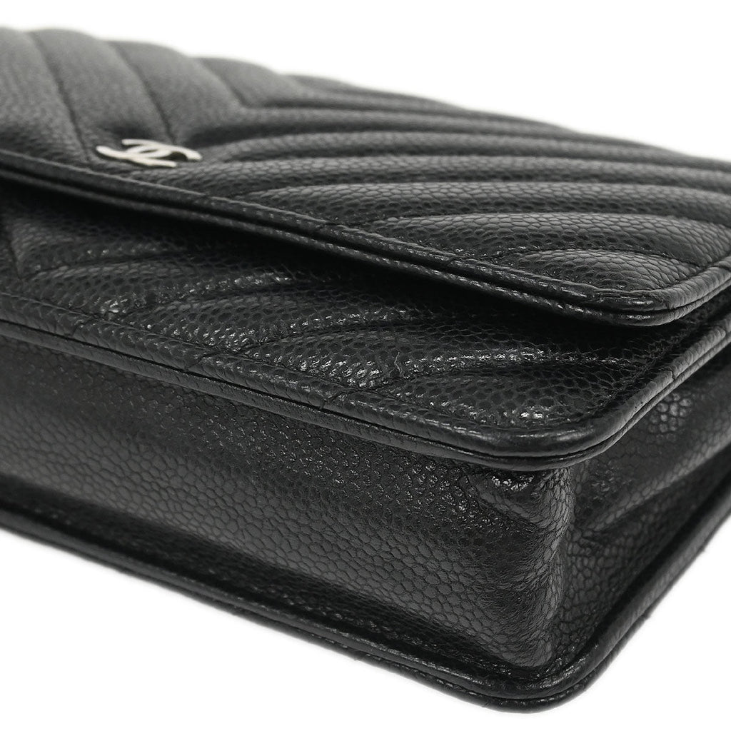 Chanel Black Caviar Chevron Classic WOC Wallet On Chain