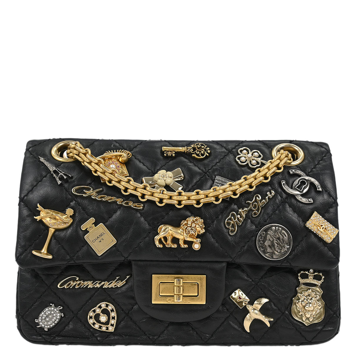 Chanel 2017 Black Calfskin Icon 2.55 Double Flap Shoulder Bag