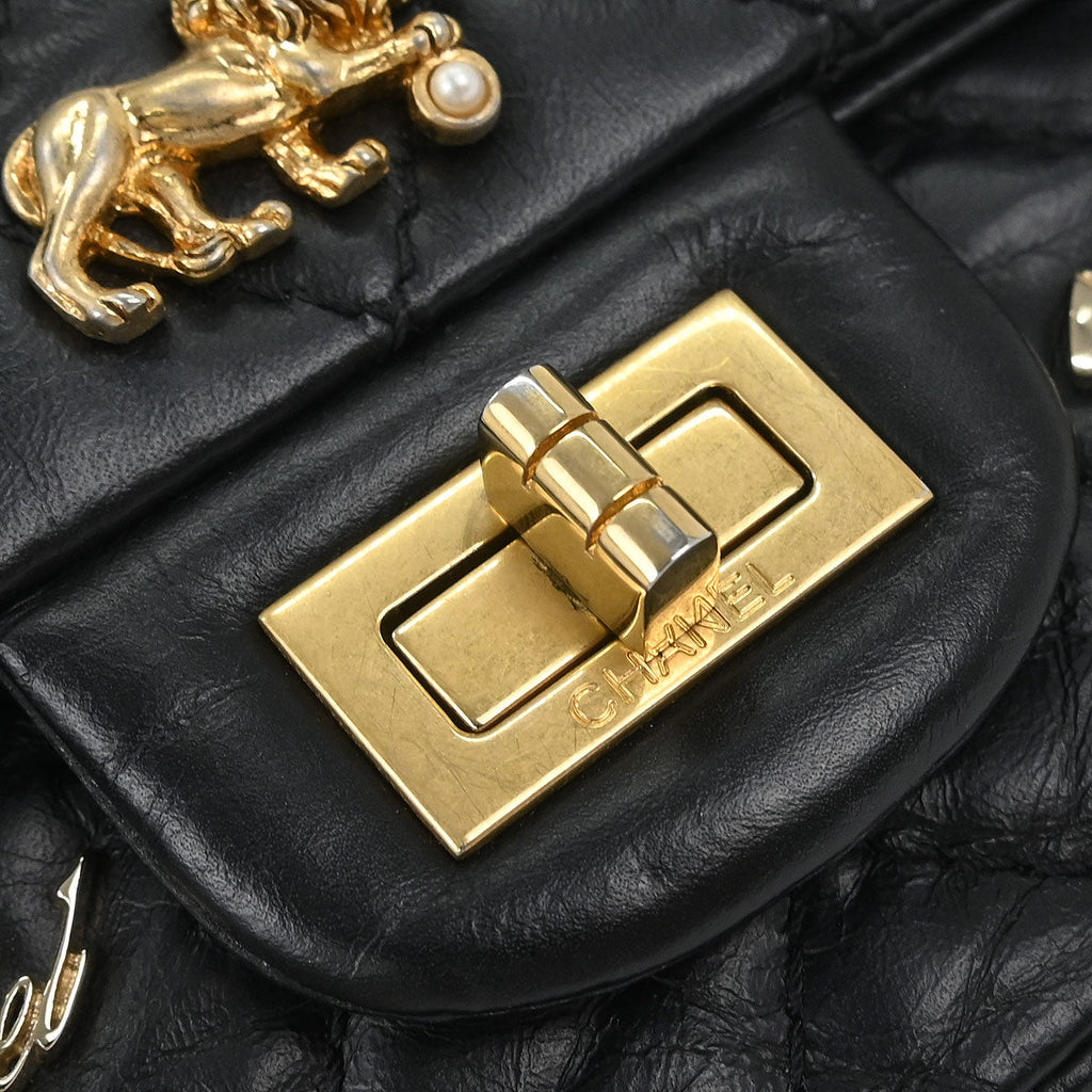 Chanel 2017 Black Calfskin Icon 2.55 Double Flap Shoulder Bag
