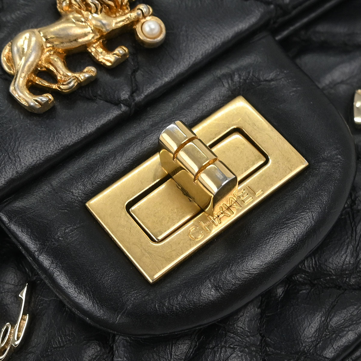 Chanel 2017 Black Calfskin Icon 2.55 Double Flap Shoulder Bag