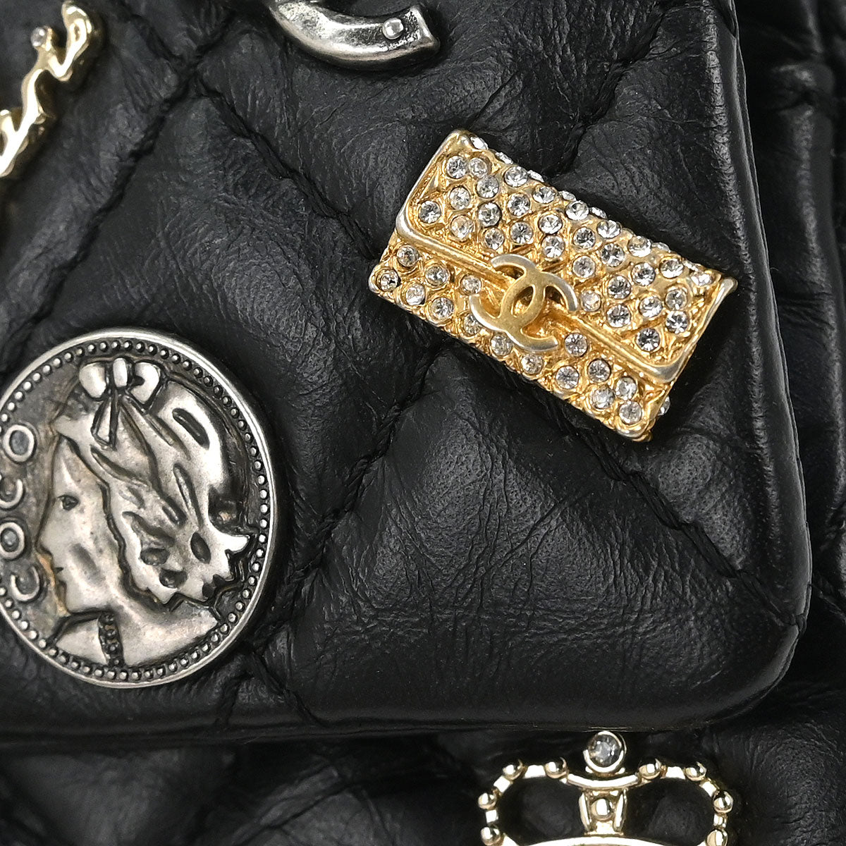 Chanel 2017 Black Calfskin Icon 2.55 Double Flap Shoulder Bag