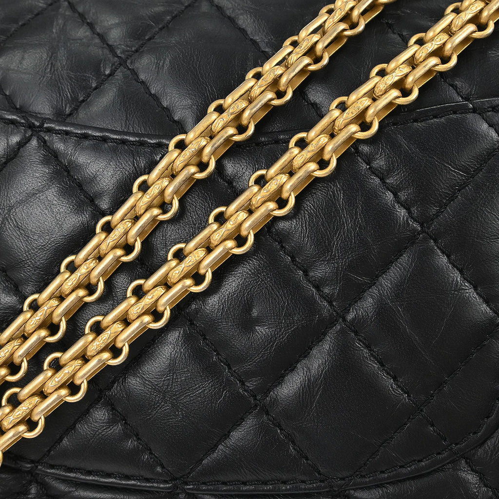 Chanel 2017 Black Calfskin Icon 2.55 Double Flap Shoulder Bag