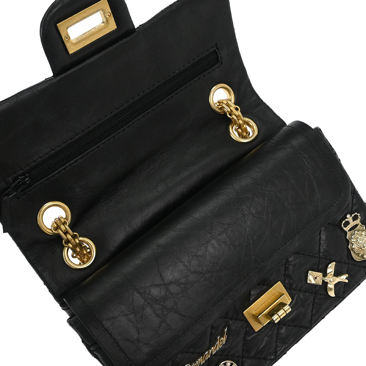 Chanel 2017 Black Calfskin Icon 2.55 Double Flap Shoulder Bag