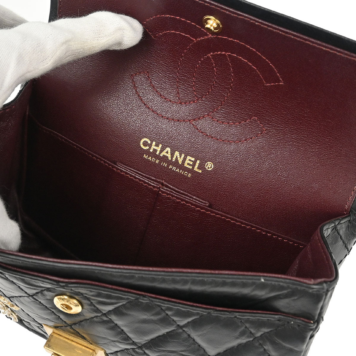 Chanel 2017 Black Calfskin Icon 2.55 Double Flap Shoulder Bag