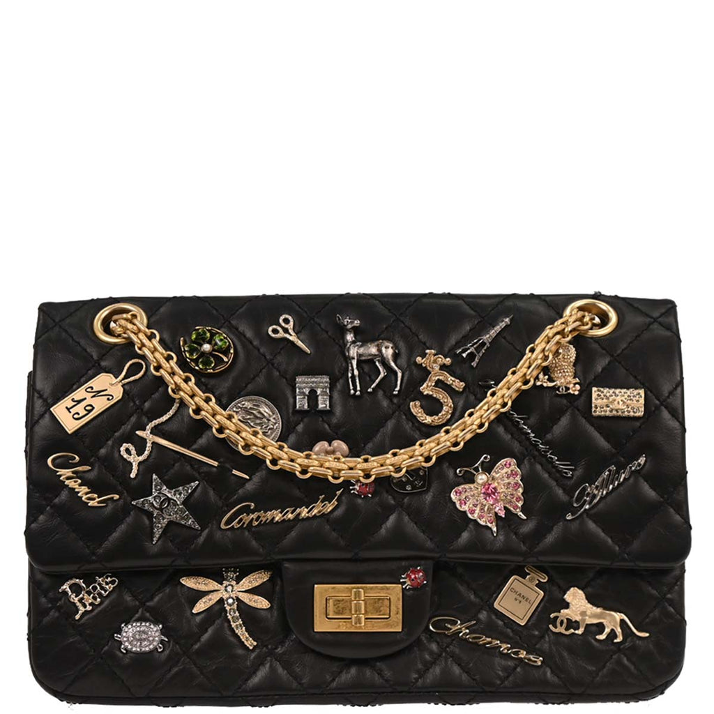 Chanel 2017 Black Calfskin 2.55 Lucky Charm Small Classic Double Flap Bag