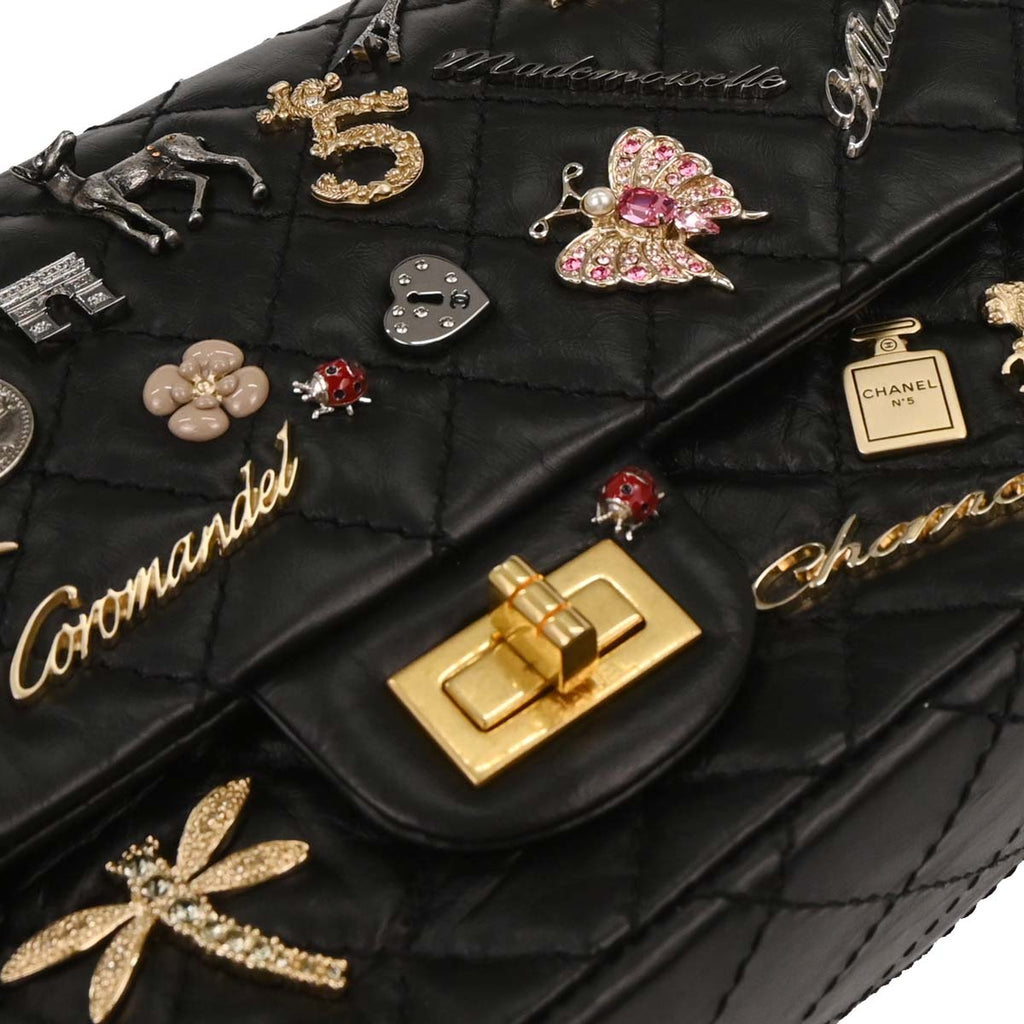 Chanel 2017 Black Calfskin 2.55 Lucky Charm Small Classic Double Flap Bag