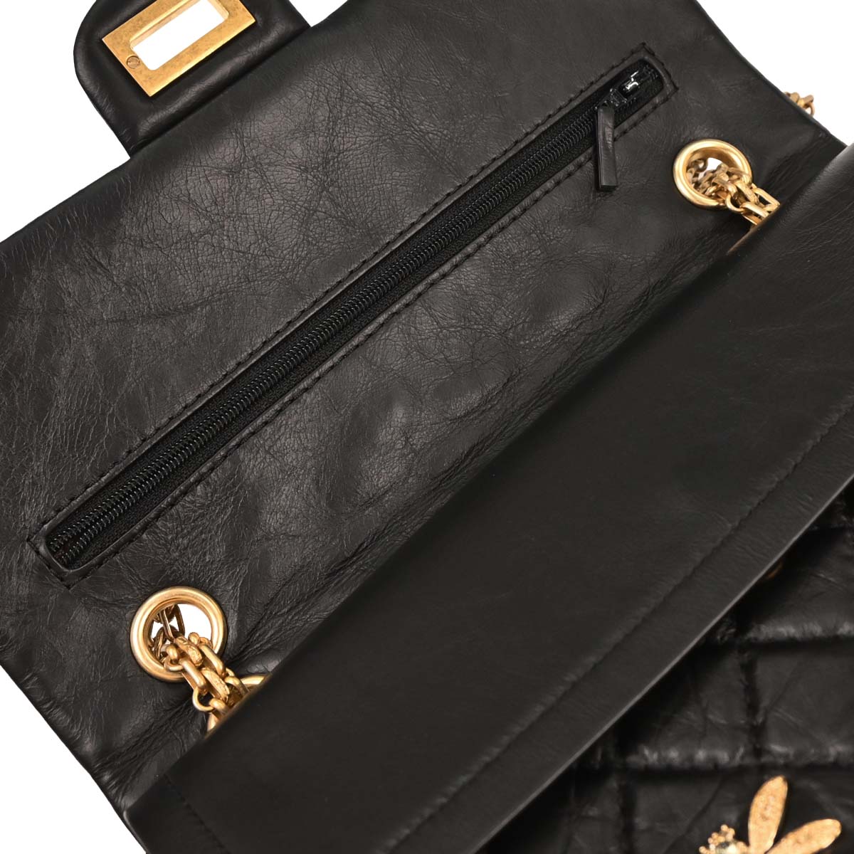 Chanel 2017 Black Calfskin 2.55 Lucky Charm Small Classic Double Flap Bag