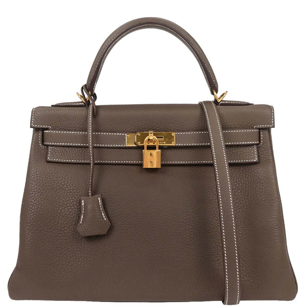 Hermes Etoupe Taurillon Clemence Kelly 32 Retourne 2way Shoulder Handbag