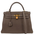 Hermes Etoupe Taurillon Clemence Kelly 32 Retourne 2way Shoulder Handbag