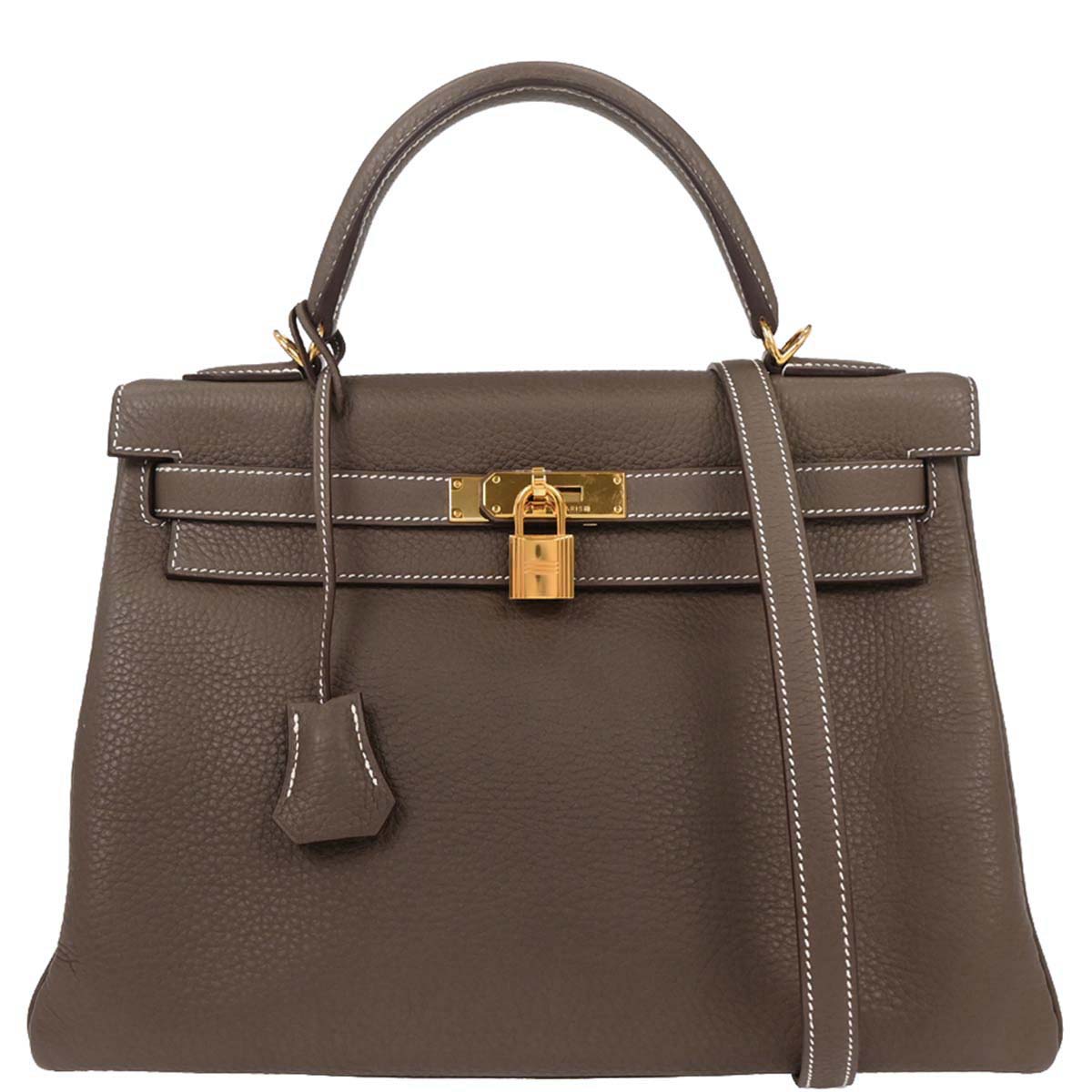 Hermes Etoupe Taurillon Clemence Kelly 32 Retourne 2way Shoulder Handbag