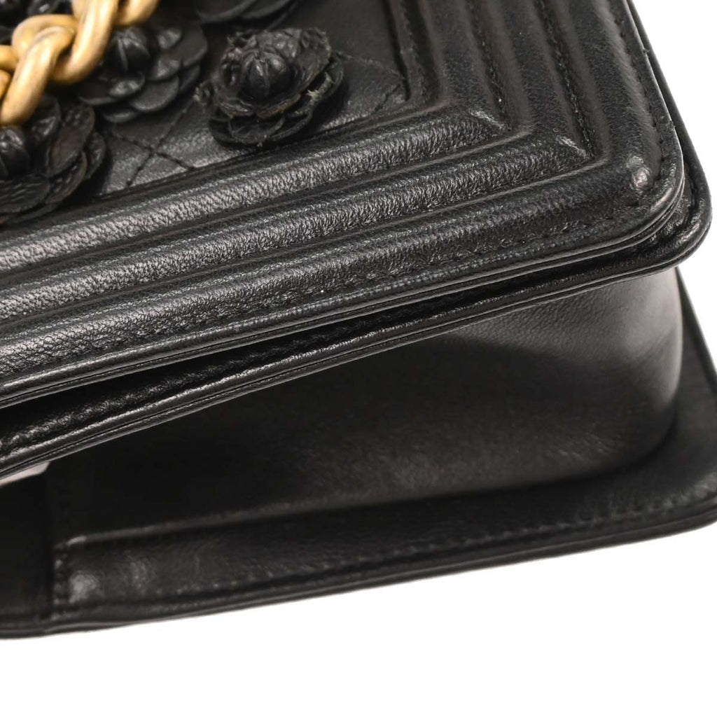Boy Chanel Black Caviar Camellia Small Chain Shoulder Bag