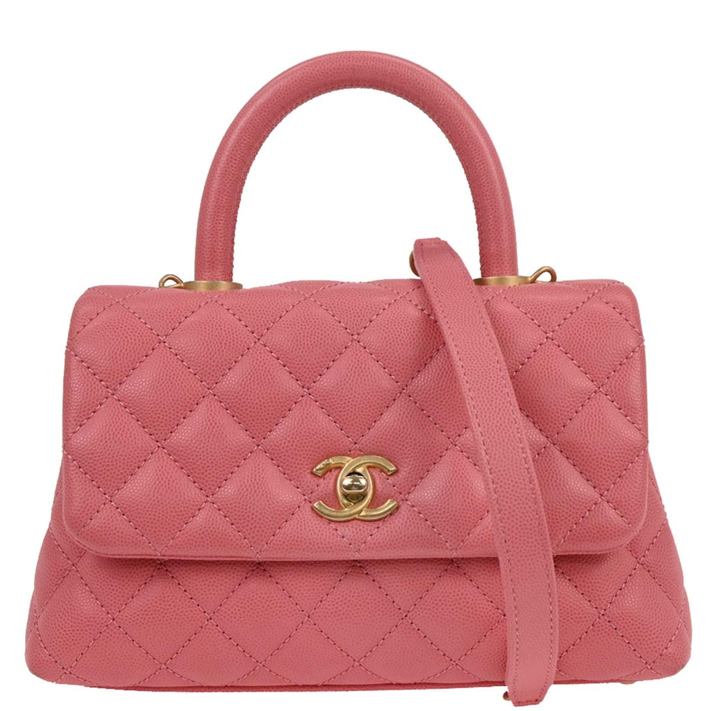 Chanel 2019 Pink Caviar Coco Handle XS 2way Shoulder Handbag