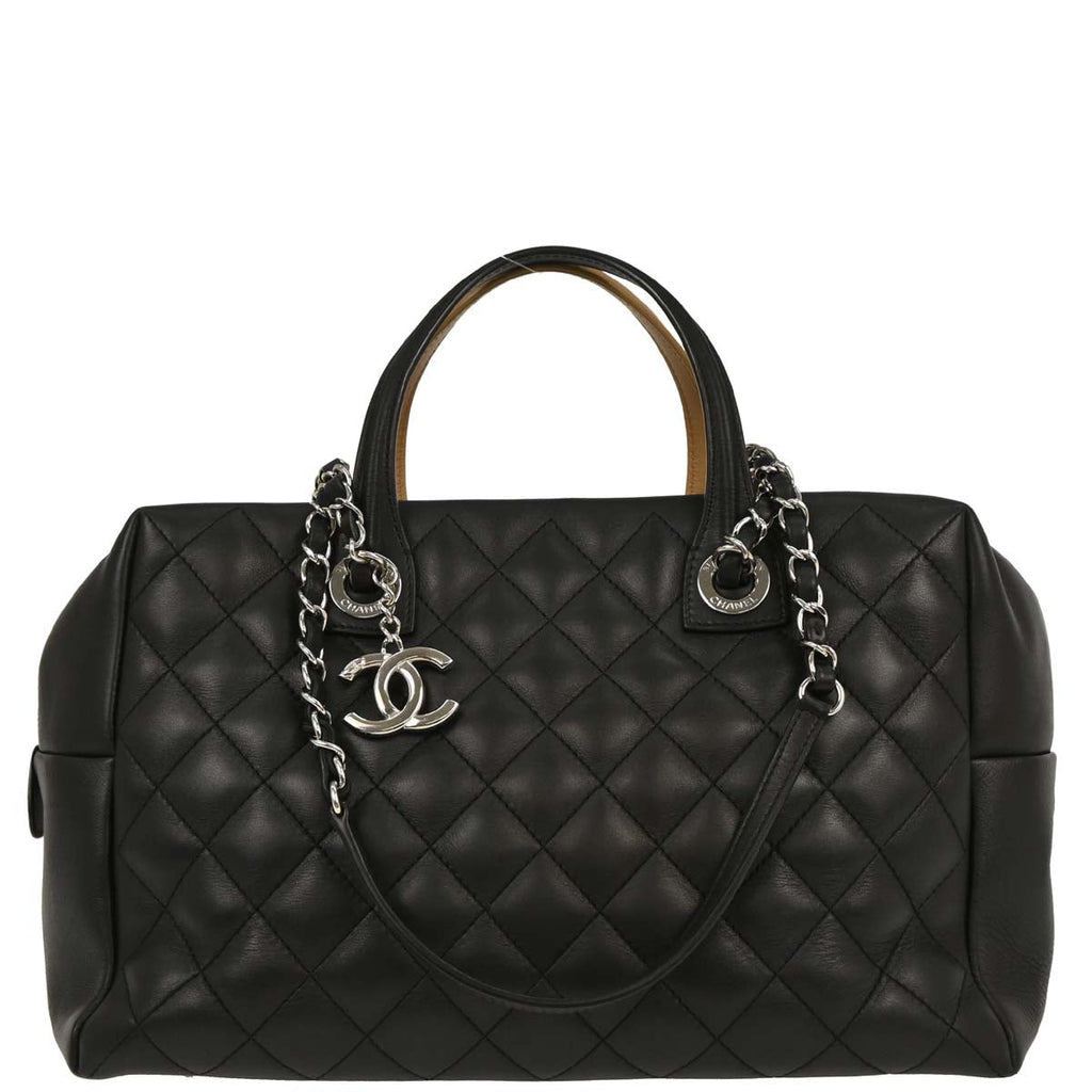 Chanel 2016-2017 Black Beige Calfskin Featherweight Bowling Bag