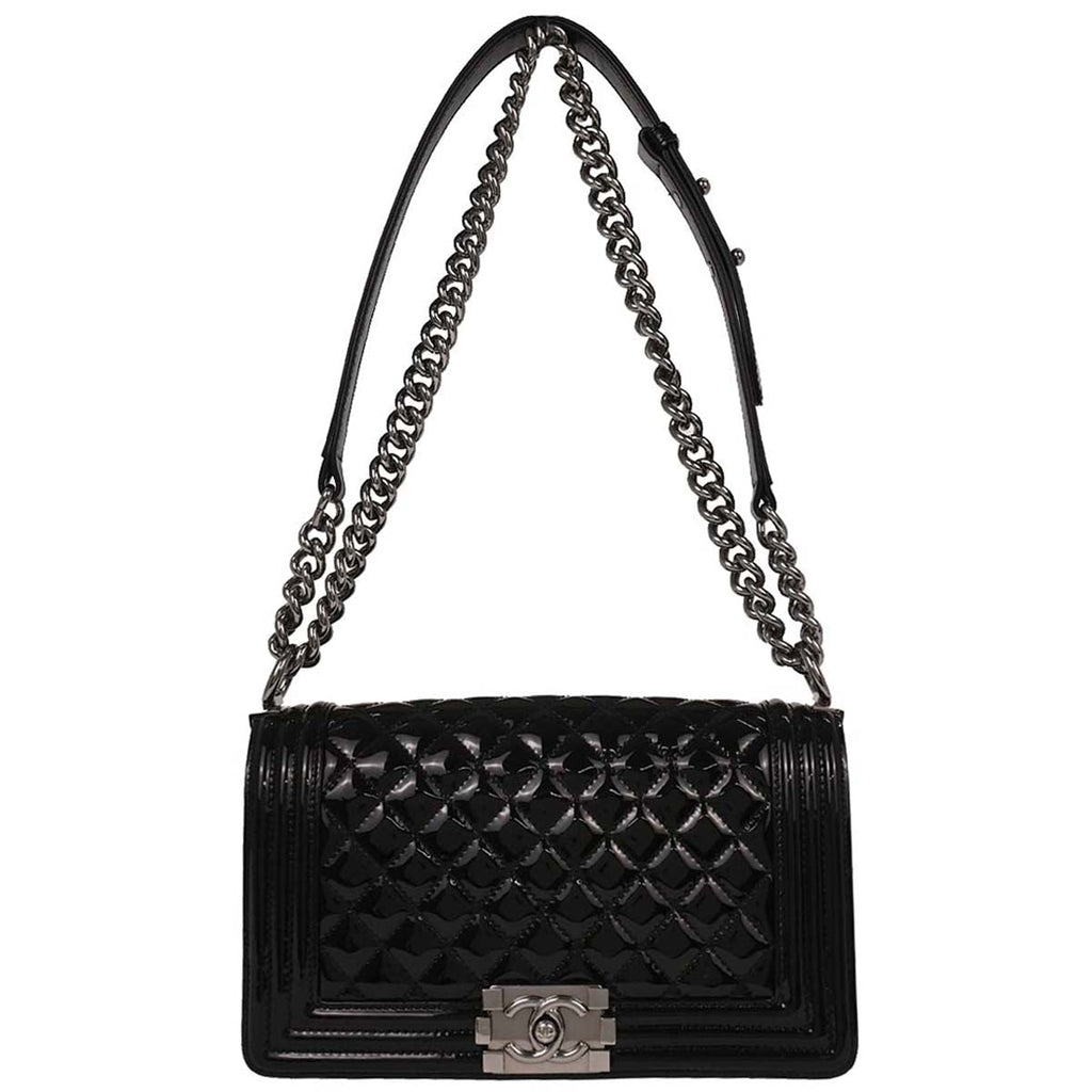 Boy Chanel 2014 Black Patent Leather Medium Shoulder Bag