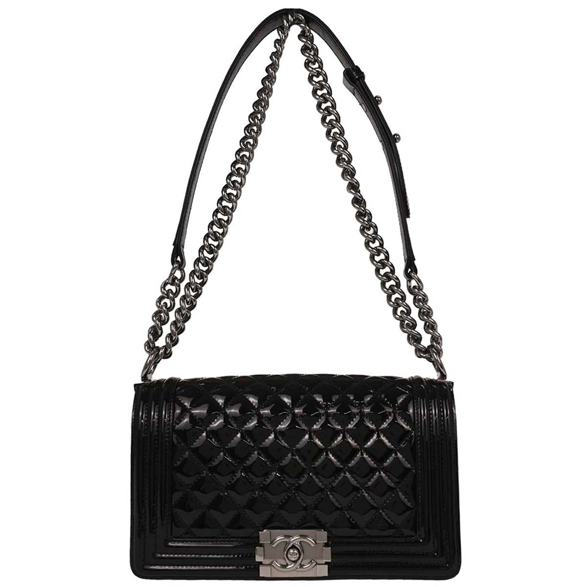 Boy Chanel 2014 Black Patent Leather Medium Shoulder Bag