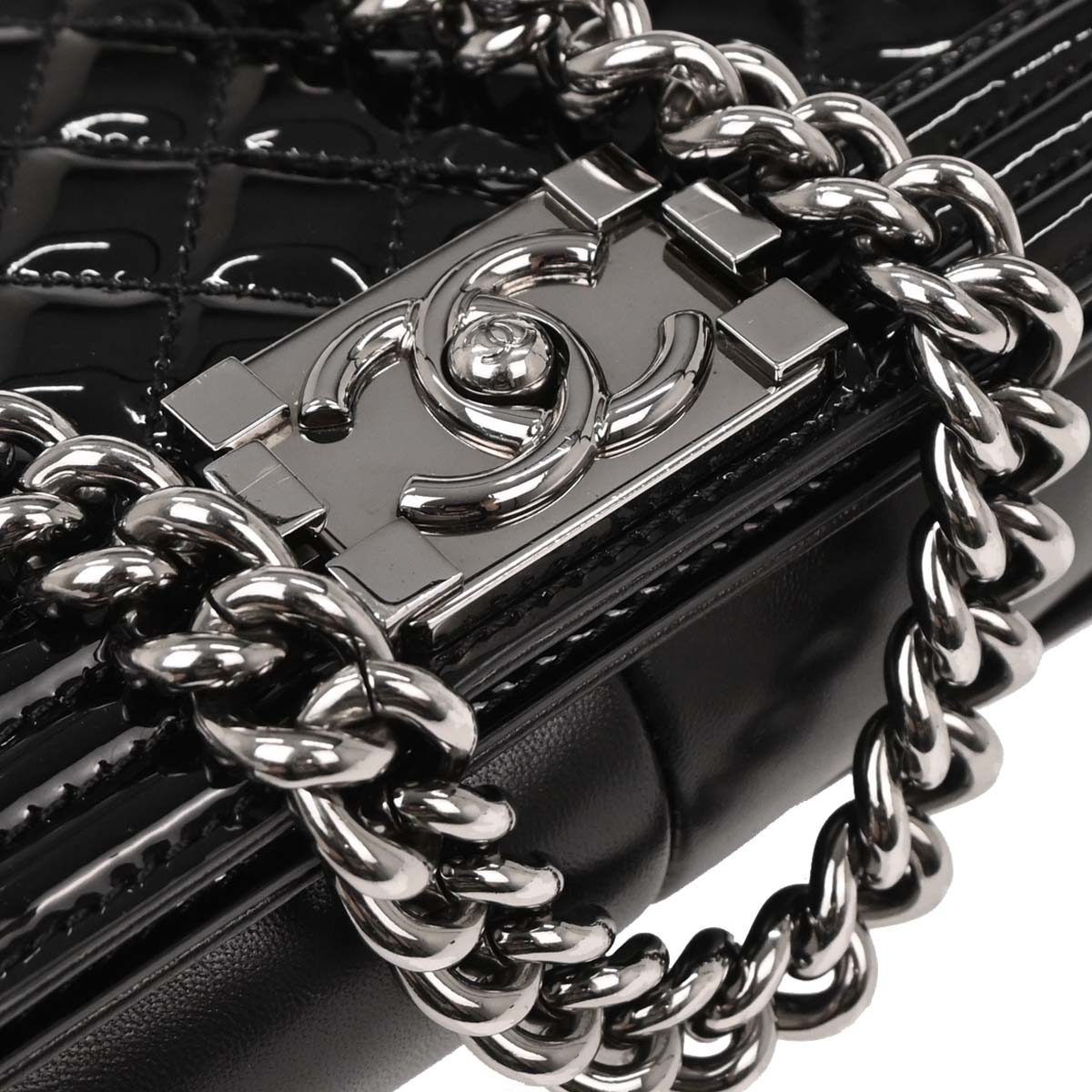 Boy Chanel 2014 Black Patent Leather Medium Shoulder Bag