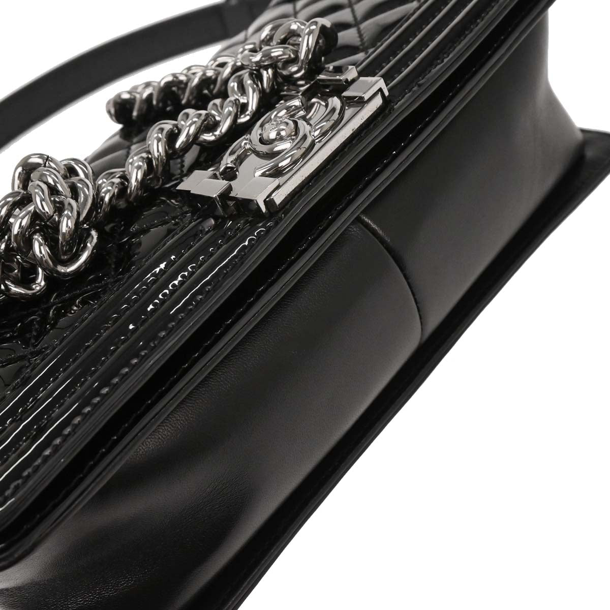 Boy Chanel 2014 Black Patent Leather Medium Shoulder Bag