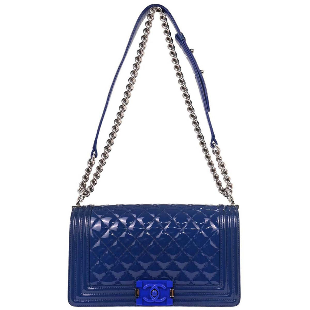 Boy Chanel 2014-2015 Blue Patent Leather Medium Shoulder Bag