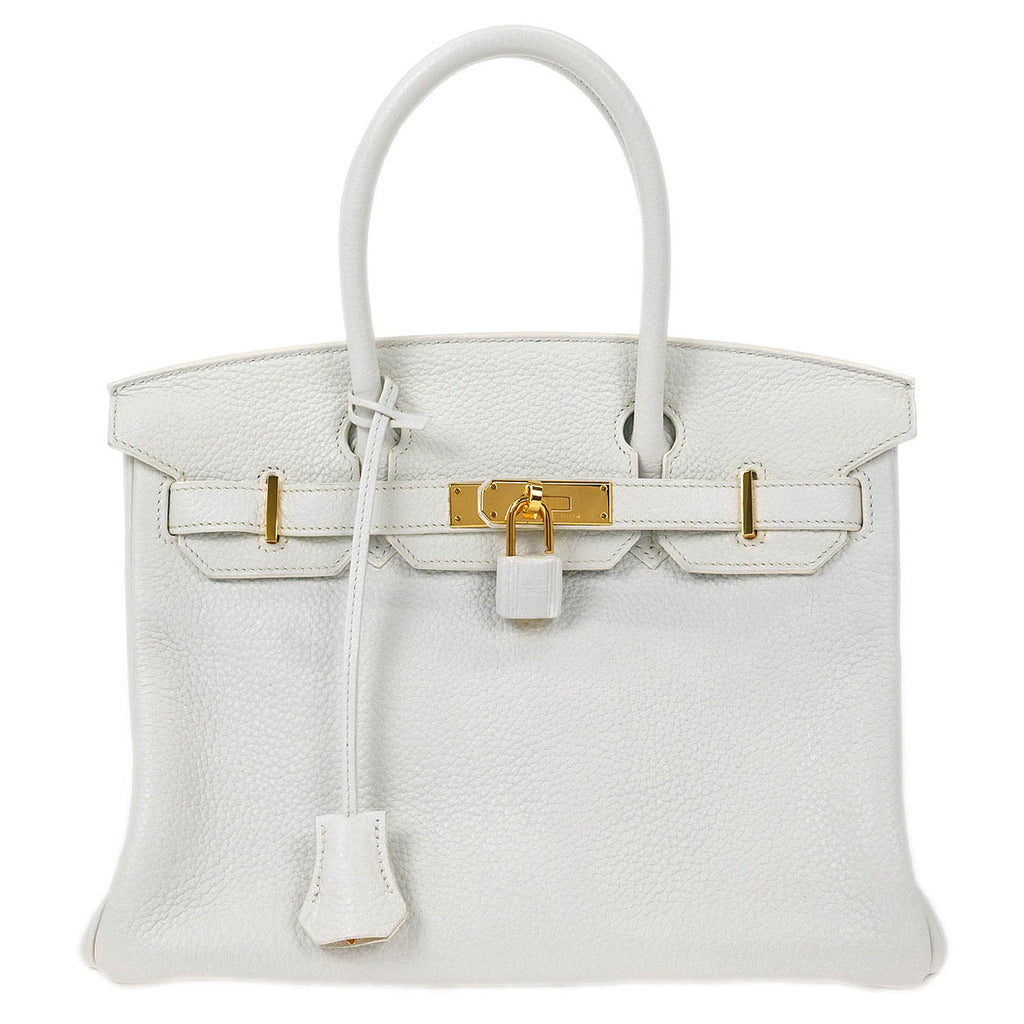 Hermes White Taurillon Clemence Birkin 30 Handbag
