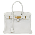 Hermes White Taurillon Clemence Birkin 30 Handbag