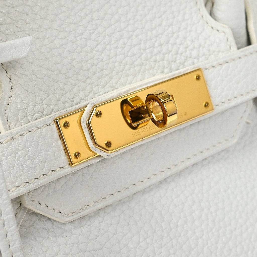 Hermes White Taurillon Clemence Birkin 30 Handbag