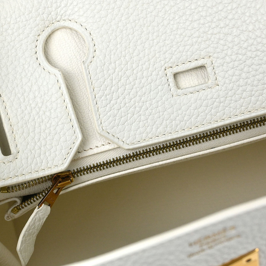 Hermes White Taurillon Clemence Birkin 30 Handbag