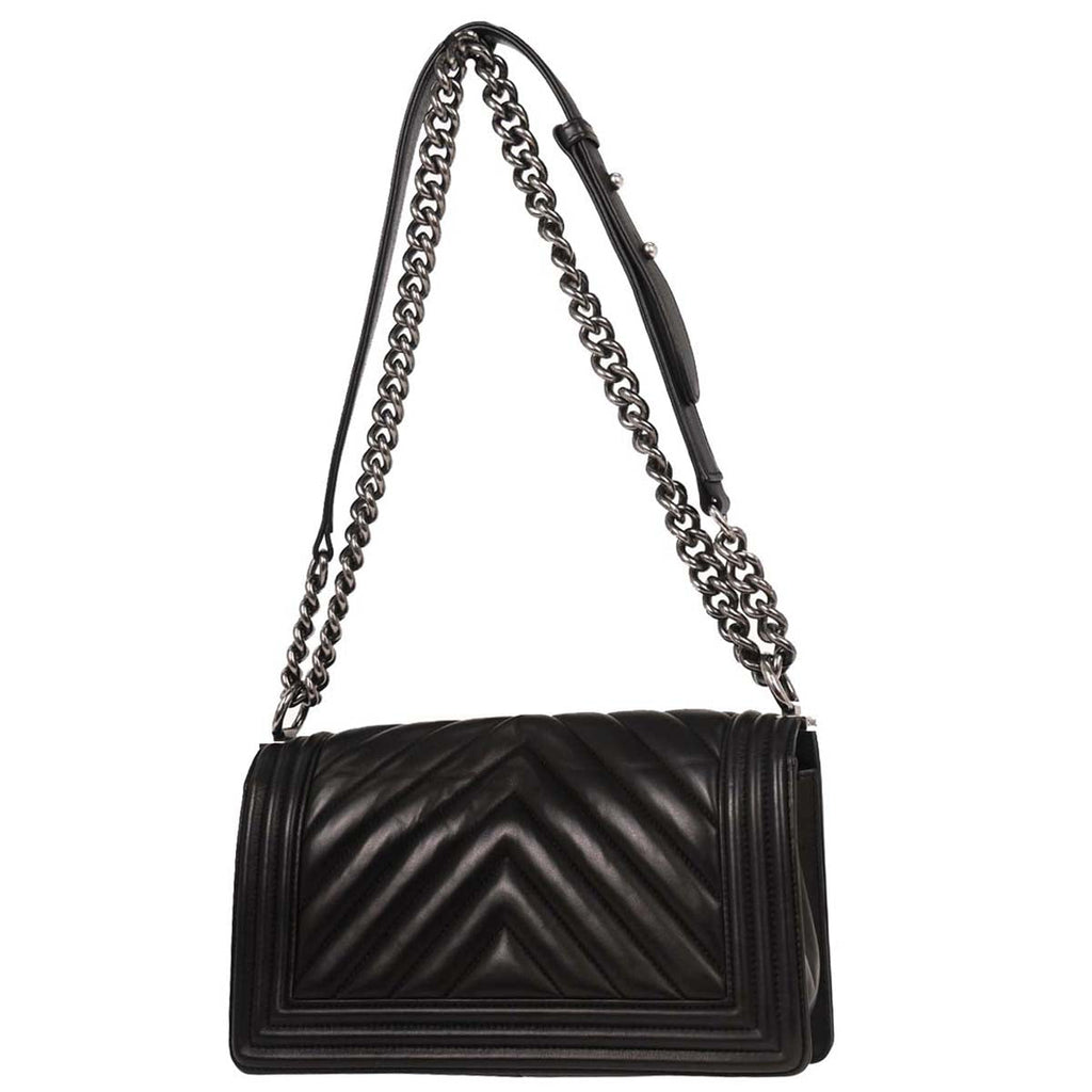 Boy Chanel Black Lambskin Chevron Medium Shoulder Bag