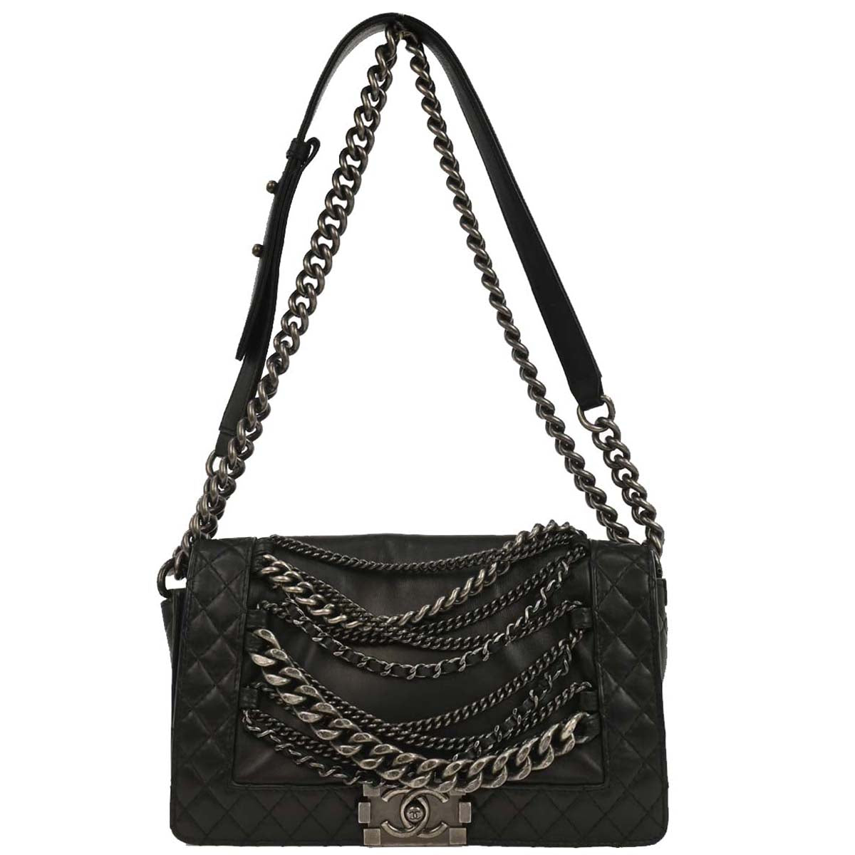 Boy Reverso Chanel 2013-2014 Black Lambskin Medium Shoulder Bag