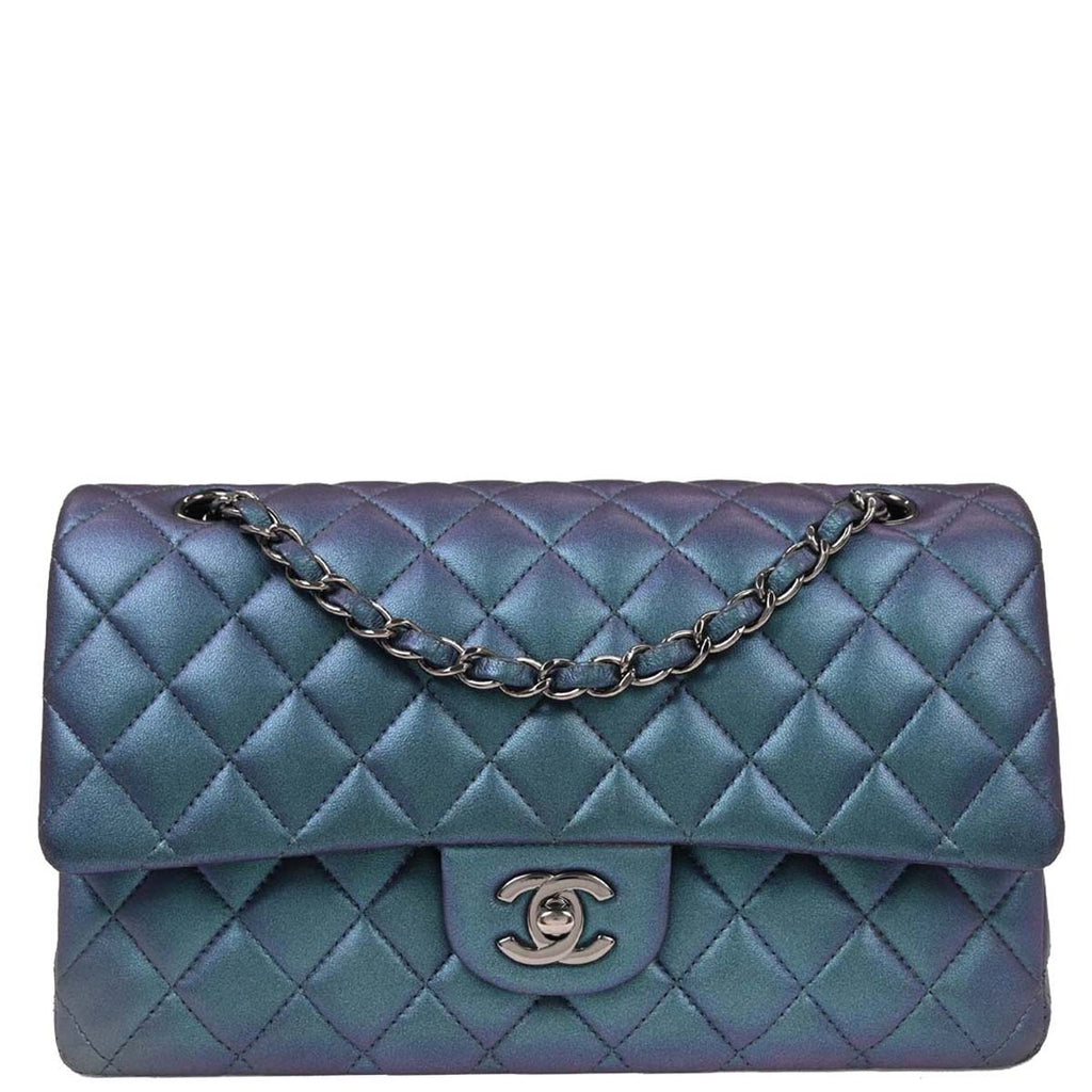 Chanel Metallic Blue Lambskin Medium Classic Double Flap Shoulder Bag